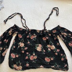 Floral Off-Shoulder Black Top